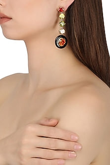 Gold Plated Black Onyx and Multi-Coloured Cubic Zirconia Stones Five Drop Earrings