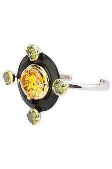 Gold Plated Black Onyx, Yellow and Green Cubic Zirconia Stones Bangle
