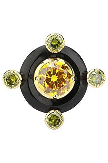 Gold Plated Black Onyx, Yellow and Green Cubic Zirconia Stones Bangle