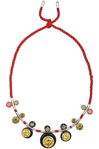 Gold Plated Black Onyx and Multi-Coloured Cubic Zirconia Stones Necklace