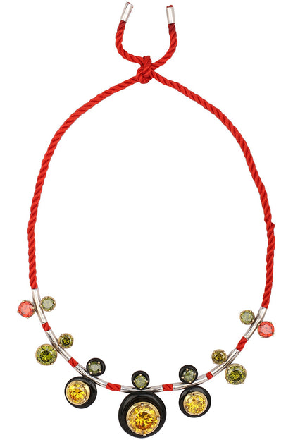 Gold Plated Black Onyx and Multi-Coloured Cubic Zirconia Stones Necklace