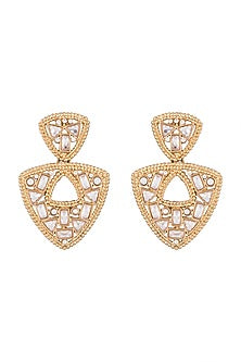 Matte Gold Finish Triangle Uncut Carved Stone Dangler Earrings