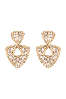 Matte Gold Finish Triangle Uncut Carved Stone Dangler Earrings