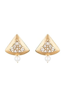 Matte Gold Finish Uncut Triangle Stone Stud Earrings
