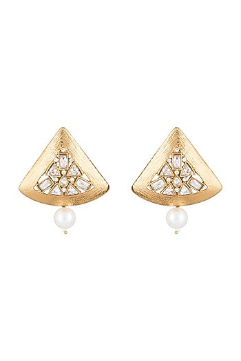 Matte Gold Finish Uncut Triangle Stone Stud Earrings