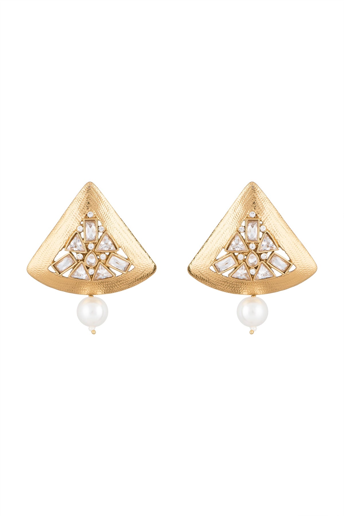 Matte Gold Finish Uncut Triangle Stone Stud Earrings