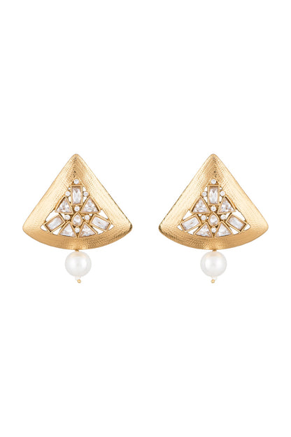 Matte Gold Finish Uncut Triangle Stone Stud Earrings
