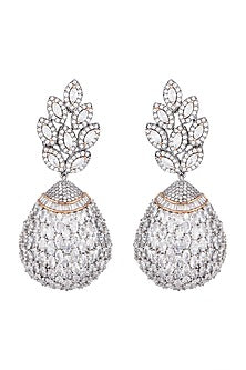 Matte Silver Finish American Diamonds Bulb Dangler Earrings