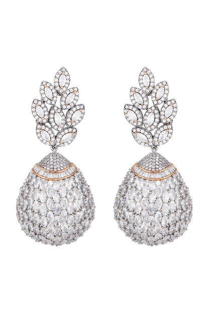 Matte Silver Finish American Diamonds Bulb Dangler Earrings