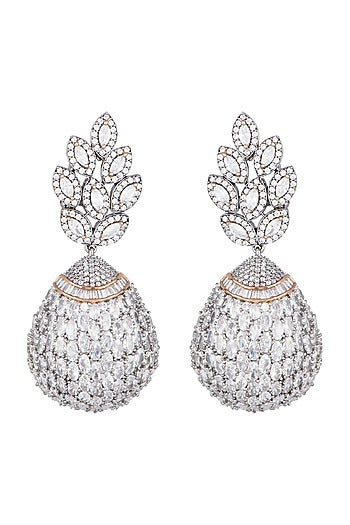 Matte Silver Finish American Diamonds Bulb Dangler Earrings