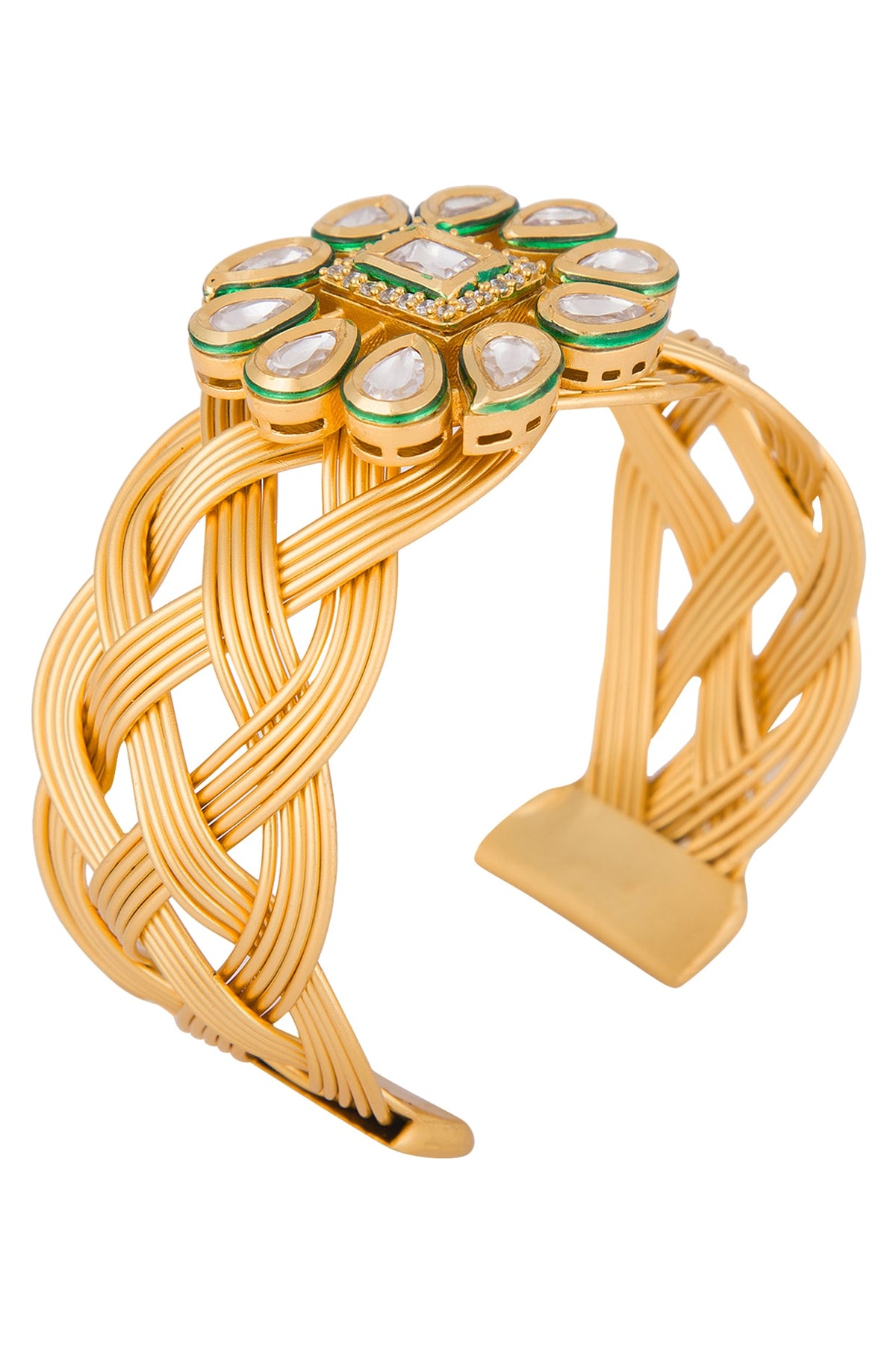 Gold plated kundan adjustable cuff