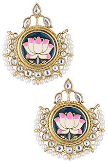 Gold plated meenakari lotus earrings