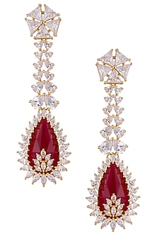 Gold plated red dangler earrings