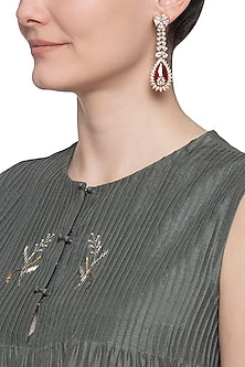 Gold plated red dangler earrings