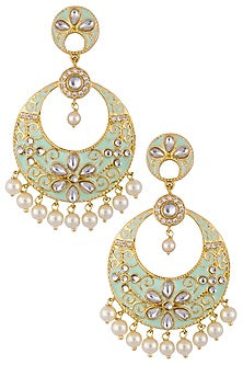 Gold plated pastel green chandbali earrings