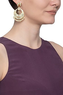 Gold plated pastel green chandbali earrings