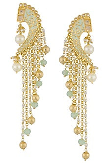 Gold plated light green cuff earrings