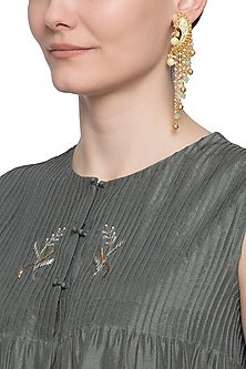 Gold plated light green cuff earrings
