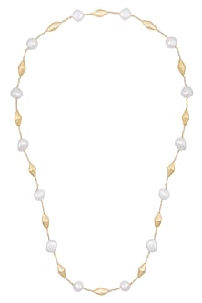 Gold plated pearl long necklace