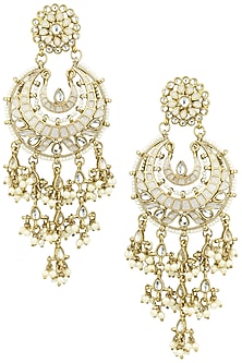 Gold Finish Kundan and White Meena Work Chandbali Earrings