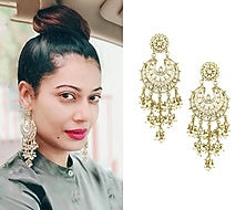Gold Finish Kundan and White Meena Work Chandbali Earrings
