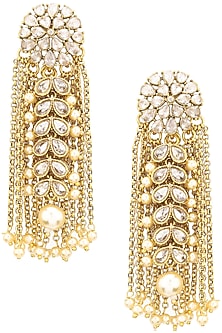 Gold Finish Kundan and Chain Tassels Earrings