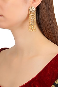 Gold Finish Kundan and Chain Tassels Earrings