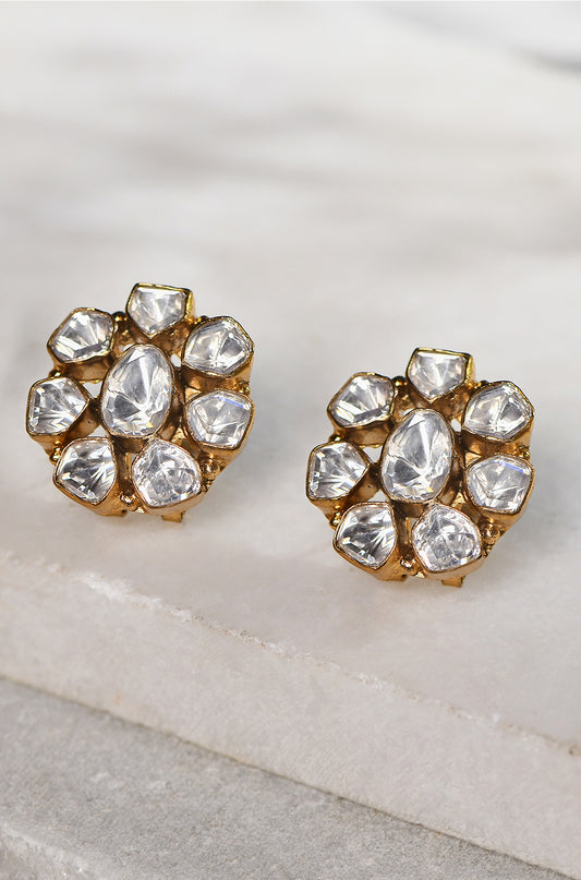 Stud Earrings With Kundan Polki