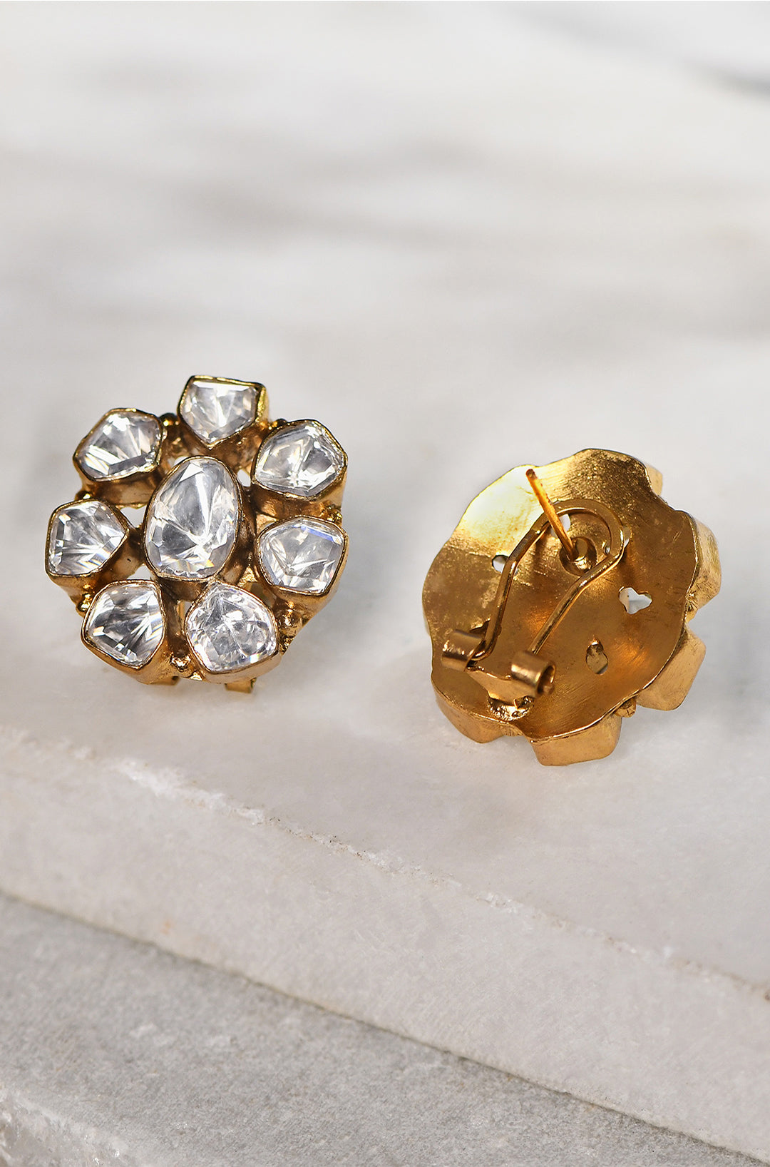 Stud Earrings With Kundan Polki