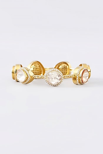 Gold Finish CZ & Moissanite Polki Bangle In Sterling Silver