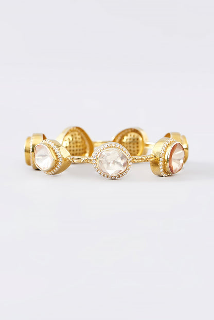 Gold Finish CZ & Moissanite Polki Bangle In Sterling Silver