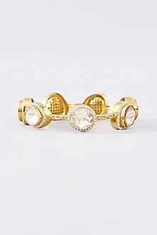 Gold Finish CZ & Moissanite Polki Bangle In Sterling Silver