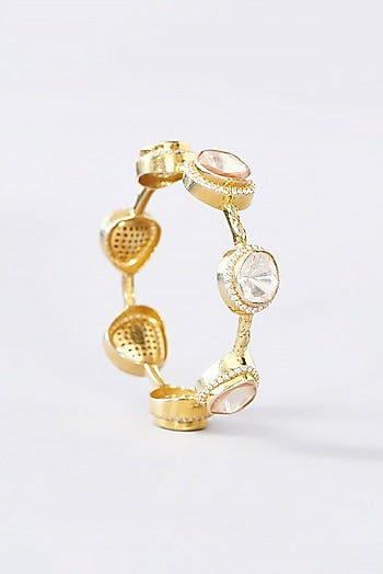 Gold Finish CZ & Moissanite Polki Bangle In Sterling Silver