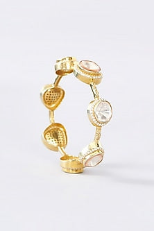 Gold Finish CZ & Moissanite Polki Bangle In Sterling Silver
