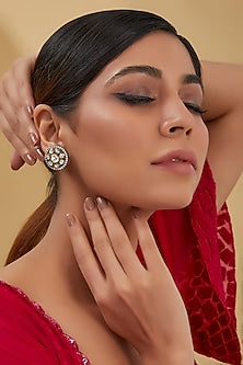 Black Rhodium Finish CZ & Moissanite Polki Stud Earrings In Sterling Silver