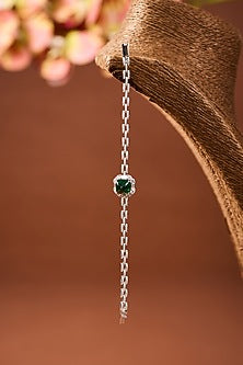 White Gold Finish Zircon & Emerald Stone Bracelet In Sterling Silver