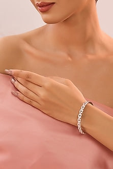 White Gold Finish Eurostar Zircon Bangle In Sterling Silver