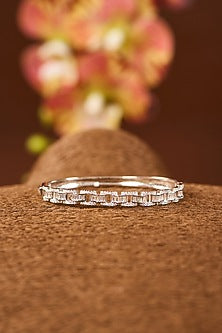 White Gold Finish Eurostar Zircon Bangle In Sterling Silver