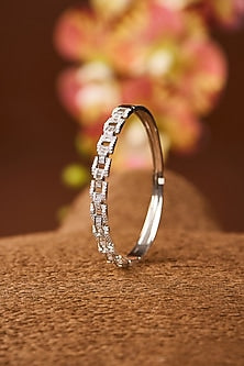 White Gold Finish Eurostar Zircon Bangle In Sterling Silver