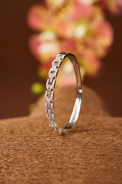 White Gold Finish Eurostar Zircon Bangle In Sterling Silver