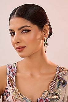 White Gold Finish Eurostar Zircon & Emerald Stone Dangler Earrings