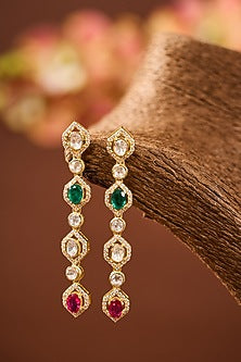 White Gold Finish Eurostar Zircon & Emerald Stone Dangler Earrings
