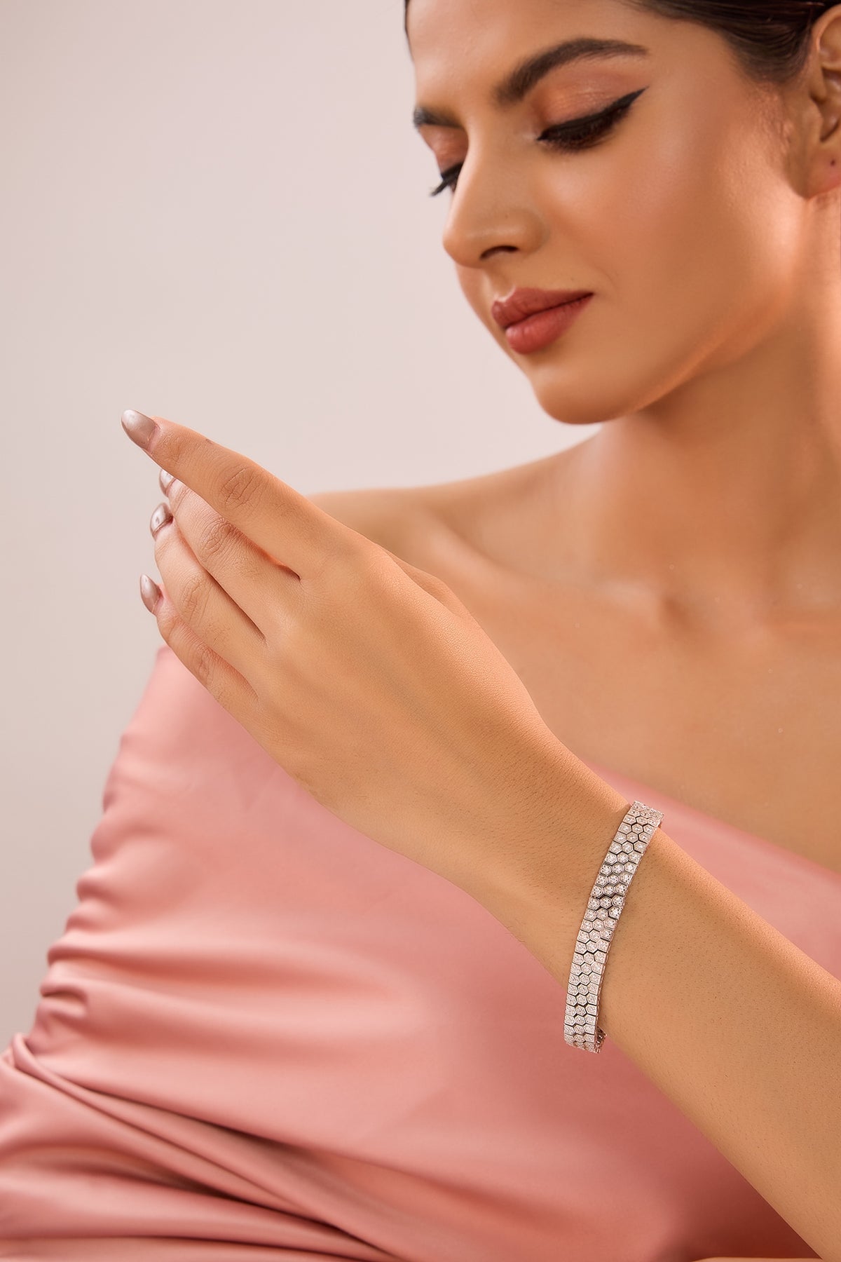 White Gold Finish Eurostar Zircon Bracelet In Sterling Silver