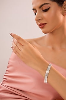 White Gold Finish Eurostar Zircon Bracelet In Sterling Silver