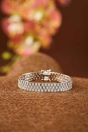 White Gold Finish Eurostar Zircon Bracelet In Sterling Silver