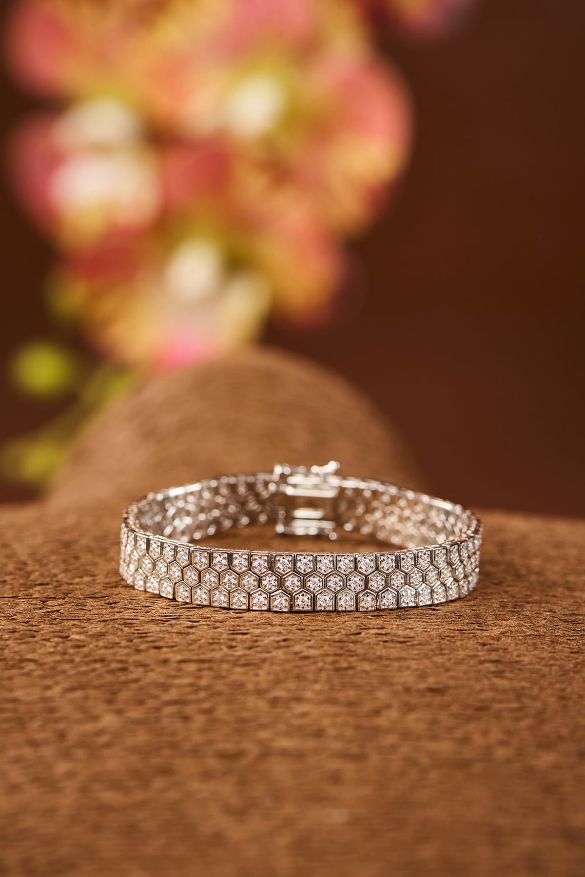 White Gold Finish Eurostar Zircon Bracelet In Sterling Silver