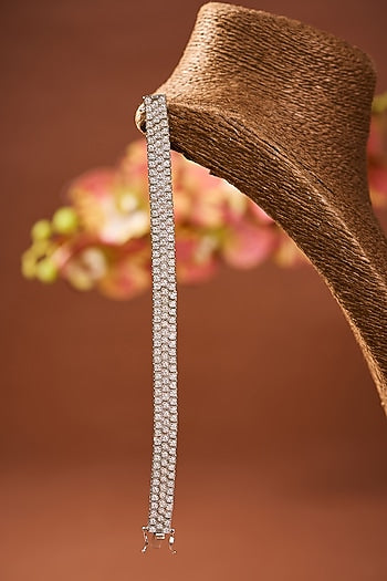White Gold Finish Eurostar Zircon Bracelet In Sterling Silver