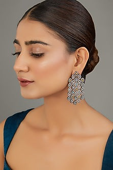 Black Rhodium Finish Zircon & Multi-Colored Stone Waterfall Dangler Earrings