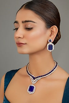 Two-Tone Finish Zircon & Royal Blue Stone Necklace Set