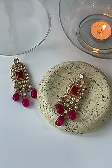 Gold Finish Kundan Polki & Pink Beaded Choker Necklace Set